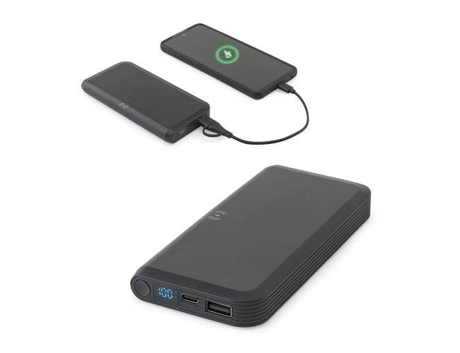 BECKER 10. Bateria portátil em ABS 100% reciclado com carregador por indução super-rápido 15W e capacidade de 10.000 mAh